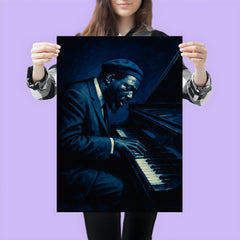 Thelonious Monk at tilted piano midnight blue poster 3