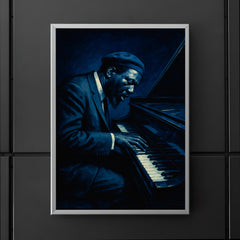 Thelonious Monk at tilted piano midnight blue poster 5