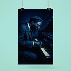 Thelonious Monk at tilted piano midnight blue poster 6