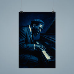 Thelonious Monk at tilted piano midnight blue poster 9