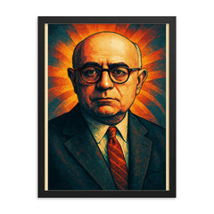 Theodor W Adorno framed print on a plain backdrop in size 18"x24".