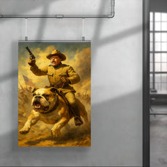 Theodore Roosevelt charging San Juan Hill mounted on a fearless bulldog poster 4