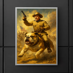 Theodore Roosevelt charging San Juan Hill mounted on a fearless bulldog poster 5