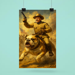 Theodore Roosevelt charging San Juan Hill mounted on a fearless bulldog poster 6