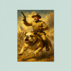 Theodore Roosevelt charging San Juan Hill mounted on a fearless bulldog poster 8