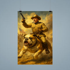 Theodore Roosevelt charging San Juan Hill mounted on a fearless bulldog poster 9