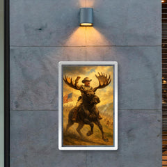 Theodore Roosevelt charging San Juan Hill mounted on a fearless moose poster 2
