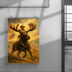 Theodore Roosevelt charging San Juan Hill mounted on a fearless moose poster 4