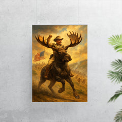 Theodore Roosevelt charging San Juan Hill mounted on a fearless moose poster 7