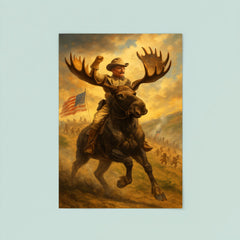 Theodore Roosevelt charging San Juan Hill mounted on a fearless moose poster 8