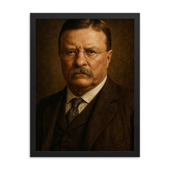 Theodore Roosevelt portrait framed print on a plain backdrop in size 18"x24".