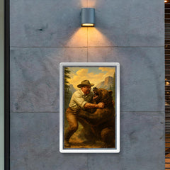 Theodore Roosevelt wrestling a grizzly bear in a national park poster 2