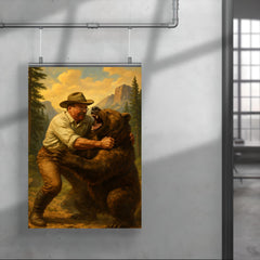Theodore Roosevelt wrestling a grizzly bear in a national park poster 4