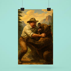 Theodore Roosevelt wrestling a grizzly bear in a national park poster 6