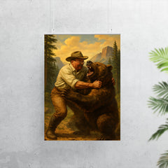 Theodore Roosevelt wrestling a grizzly bear in a national park poster 7