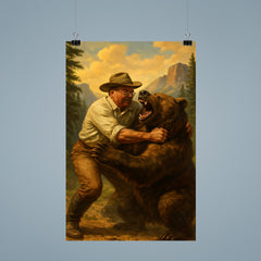 Theodore Roosevelt wrestling a grizzly bear in a national park poster 9