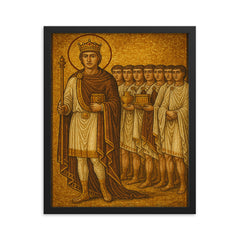 Theodoric mosaic ravenna court procession framed print on a plain backdrop in size 16"x20".