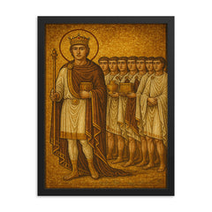 Theodoric mosaic ravenna court procession framed print on a plain backdrop in size 18"x24".