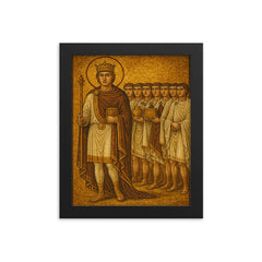 Theodoric mosaic ravenna court procession framed print on a plain backdrop in size 8"x10".