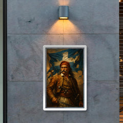 Theodoros Kolokotronis beneath torn revolutionary banner poster 2