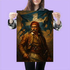 Theodoros Kolokotronis beneath torn revolutionary banner poster 3