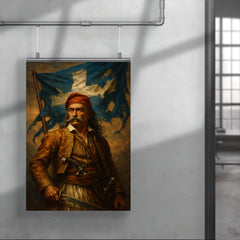 Theodoros Kolokotronis beneath torn revolutionary banner poster 4