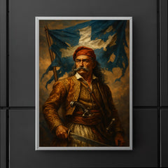 Theodoros Kolokotronis beneath torn revolutionary banner poster 5