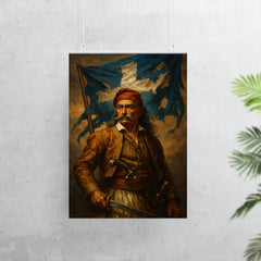 Theodoros Kolokotronis beneath torn revolutionary banner poster 7