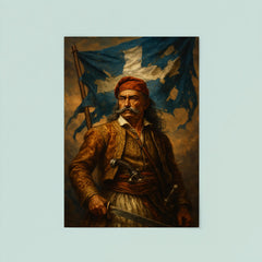 Theodoros Kolokotronis beneath torn revolutionary banner poster 8