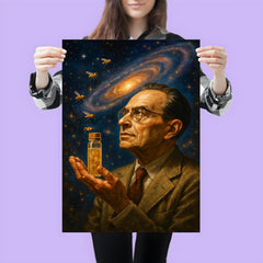 Theodosius Dobzhansky holding fruit flies to cosmos poster 3