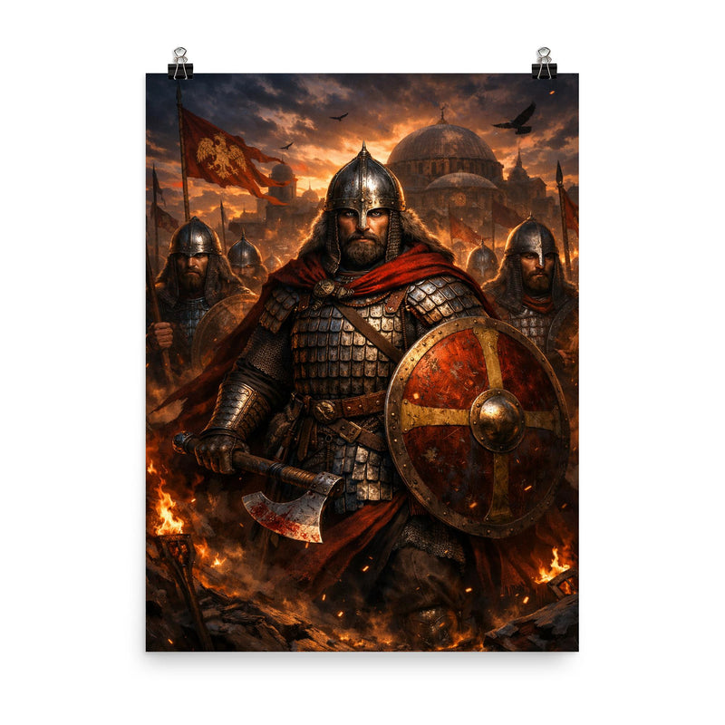 Theodosius' Varangian Guard in lamellar twilight poster on a plain backdrop in size 8