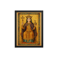 Theophanu Skleraina crowned in Ottonian manuscript splendor framed print on a plain backdrop in size 12"x16".