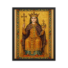 Theophanu Skleraina crowned in Ottonian manuscript splendor framed print on a plain backdrop in size 16"x20".
