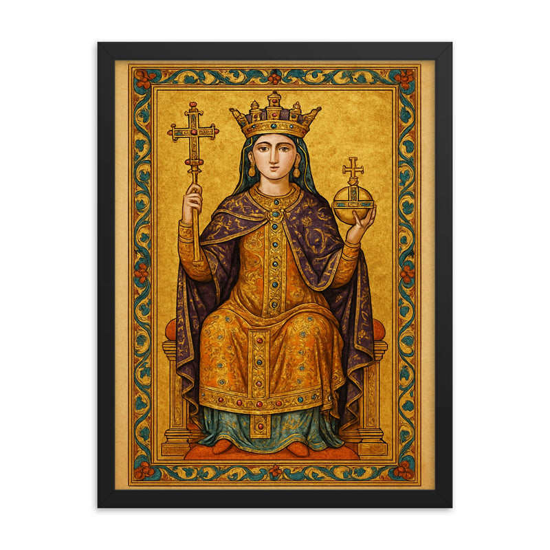 Theophanu Skleraina crowned in Ottonian manuscript splendor framed print on a plain backdrop in size 18