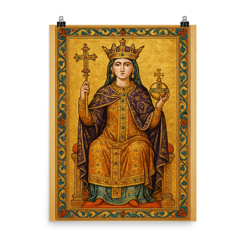Theophanu Skleraina crowned in Ottonian manuscript splendor poster on a plain backdrop in size 8