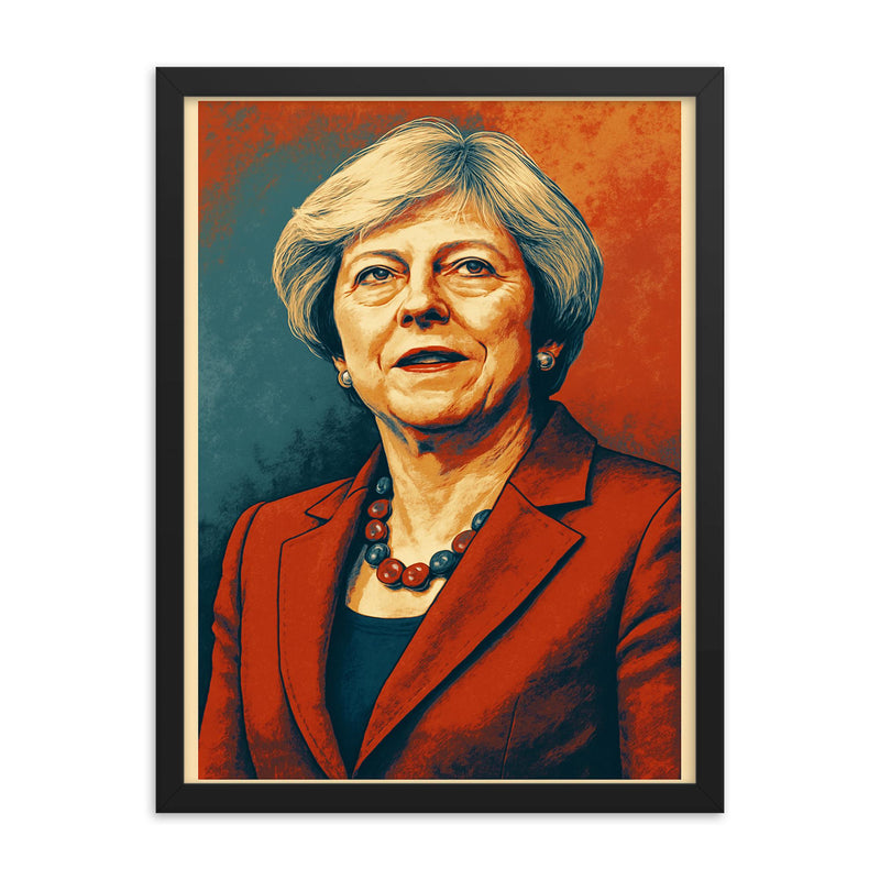 Theresa May framed print on a plain backdrop in size 18