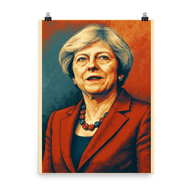 Theresa May poster on a plain backdrop in size 8