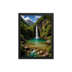 Theth Blue Eye and Grunas Waterfall Albania framed print on a plain backdrop in size 12"x16".