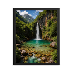 Theth Blue Eye and Grunas Waterfall Albania framed print on a plain backdrop in size 16"x20".
