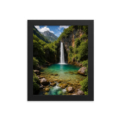 Theth Blue Eye and Grunas Waterfall Albania framed print on a plain backdrop in size 8"x10".