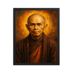 Thich Nhat Hanh framed print on a plain backdrop in size 16"x20".