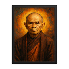 Thich Nhat Hanh framed print on a plain backdrop in size 18"x24".