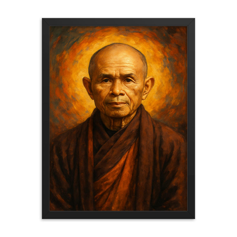 Thich Nhat Hanh framed print on a plain backdrop in size 18