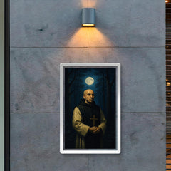Thomas Merton in monastic woods at night poster 2
