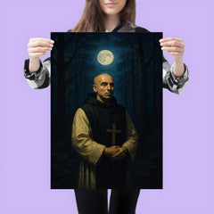 Thomas Merton in monastic woods at night poster 3