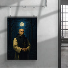 Thomas Merton in monastic woods at night poster 4