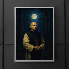 Thomas Merton in monastic woods at night poster 5