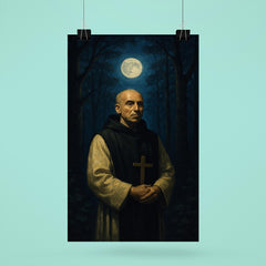 Thomas Merton in monastic woods at night poster 6