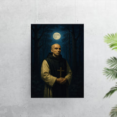 Thomas Merton in monastic woods at night poster 7