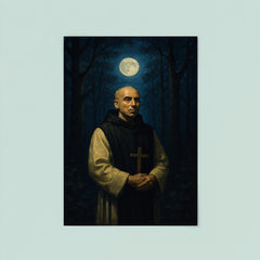 Thomas Merton in monastic woods at night poster 8